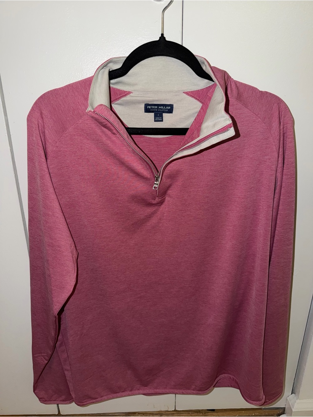 Peter Millar Heathered Pink Quarter-Zip Pullover with Contrast Collar